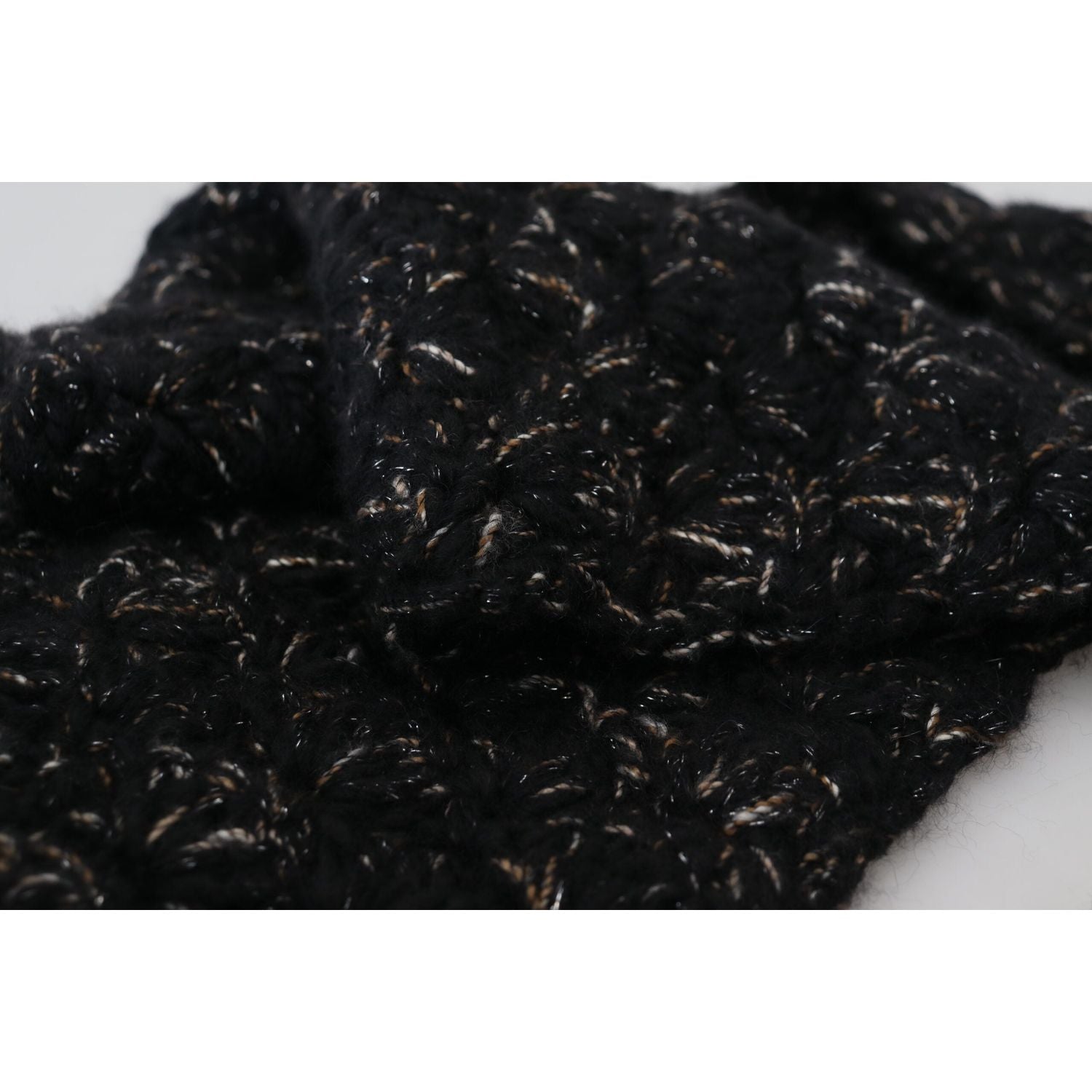 Dolce & Gabbana Black Wool Knitted Wrap Foulard Fringe Scarf