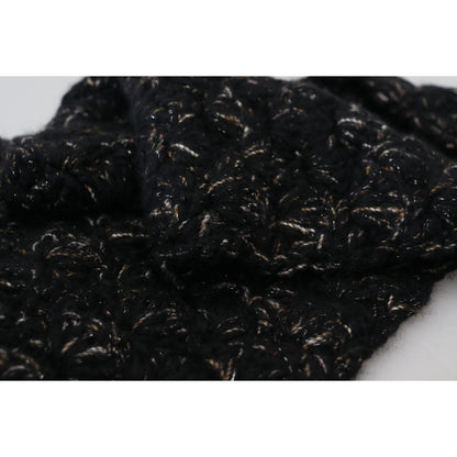 Dolce & Gabbana Black Wool Knitted Wrap Foulard Fringe Scarf
