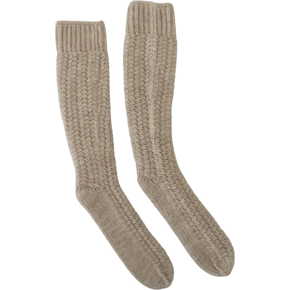 Dolce & Gabbana Beige Wool Knit Calf Long Women Socks SCS2064