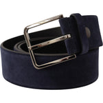 Dolce & Gabbana Navy Blue Velvet Leather Silver Logo Buckle Belt BEL8427 -90
