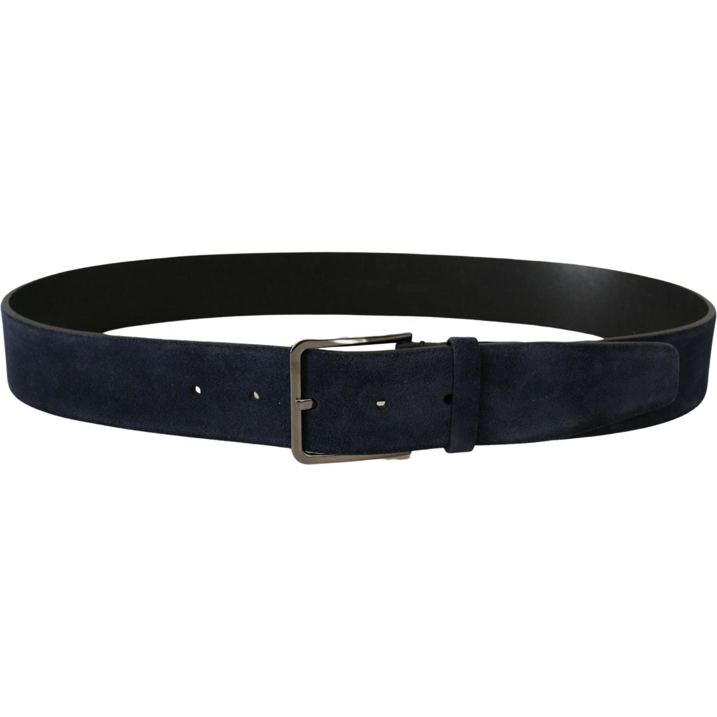 Dolce & Gabbana Navy Blue Velvet Leather Silver Logo Buckle Belt BEL8427 -90