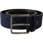 Dolce & Gabbana Navy Blue Velvet Leather Silver Logo Buckle Belt BEL8427 -90