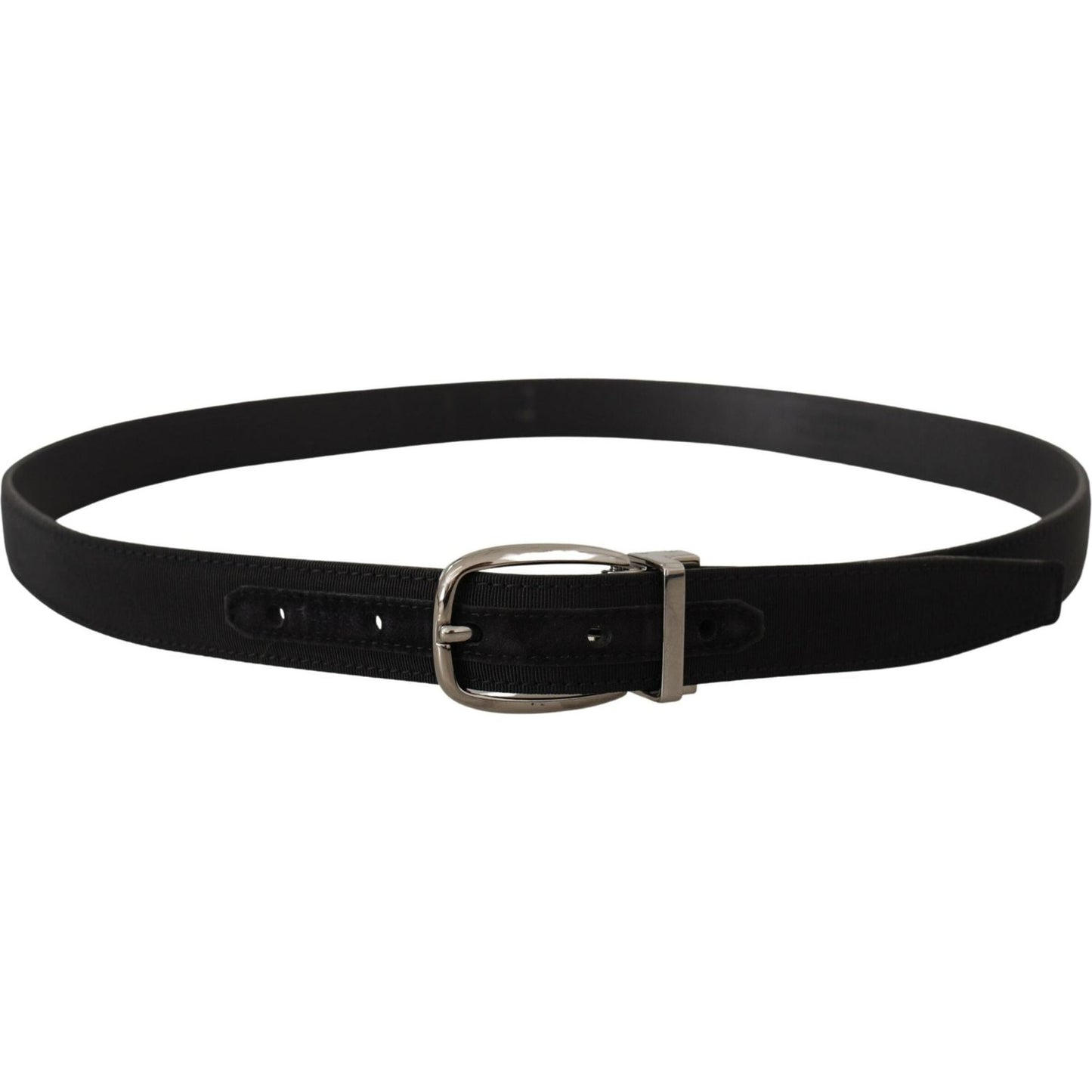 Dolce & Gabbana Black Grosgrain Leather Silver Logo Buckle Belt BEL8537- 90