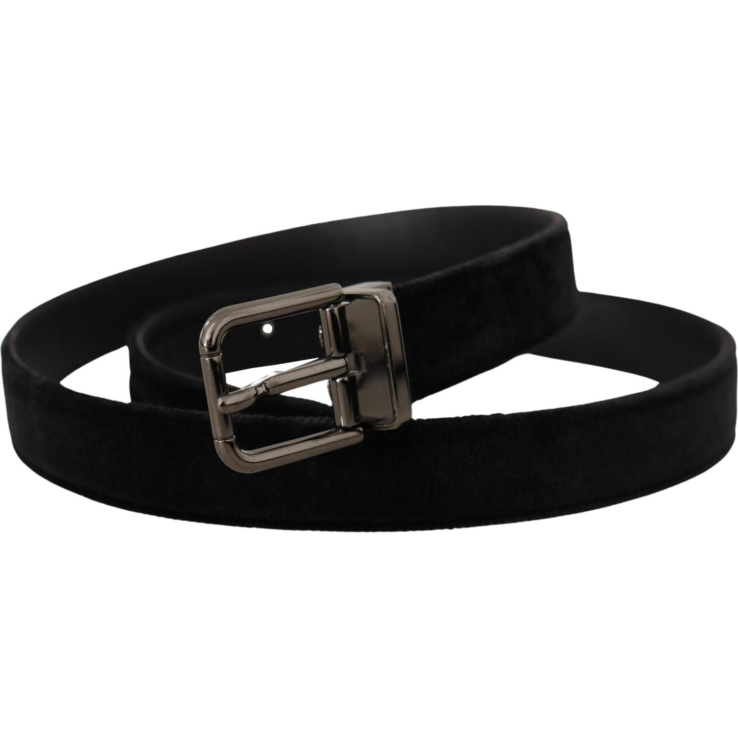 Dolce & Gabbana Black Velvet Silver Tone Logo Metal Buckle Belt BEL8434 -75
