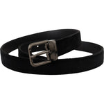 Dolce & Gabbana Black Velvet Silver Tone Logo Metal Buckle Belt BEL8434 -75