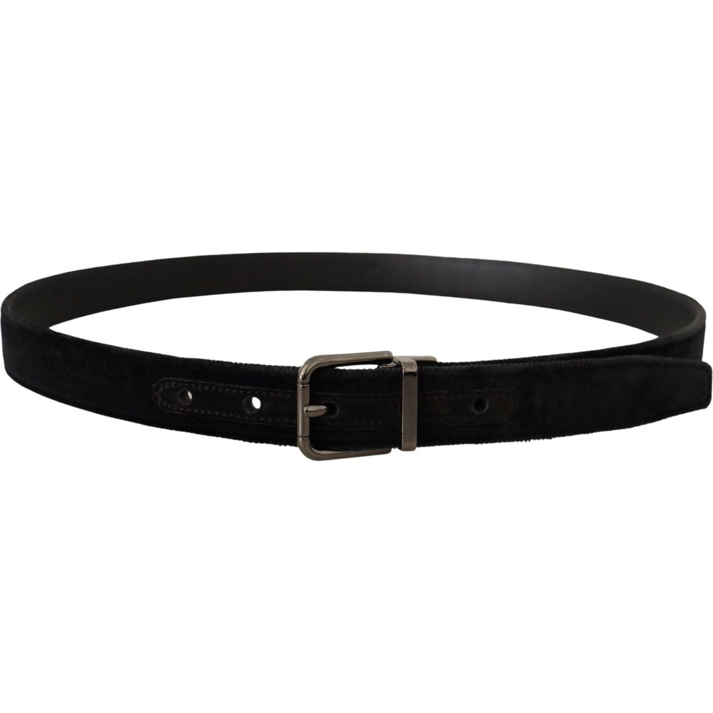 Dolce & Gabbana Black Velvet Silver Tone Logo Metal Buckle Belt BEL8434 -75