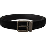 Dolce & Gabbana Black Velvet Silver Tone Logo Metal Buckle Belt BEL8434 -75