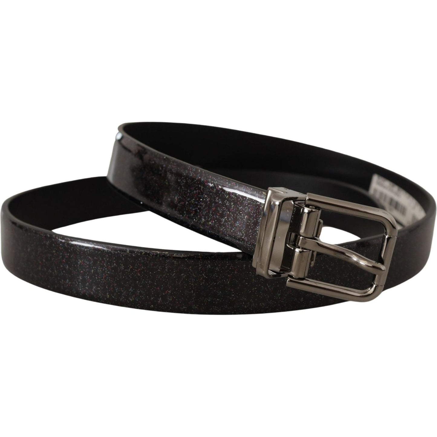 Dolce & Gabbana Black Vernice Puntinata Leather Silver Tone Metal Belt BEL8459-90