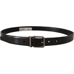 Dolce & Gabbana Black Vernice Puntinata Leather Silver Tone Metal Belt BEL8459-90
