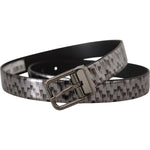 Dolce & Gabbana Gray Herringbone Leather Gray 3D Metal Buckle Belt BEL8463 - 90