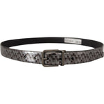 Dolce & Gabbana Gray Herringbone Leather Gray 3D Metal Buckle Belt BEL8463 - 90