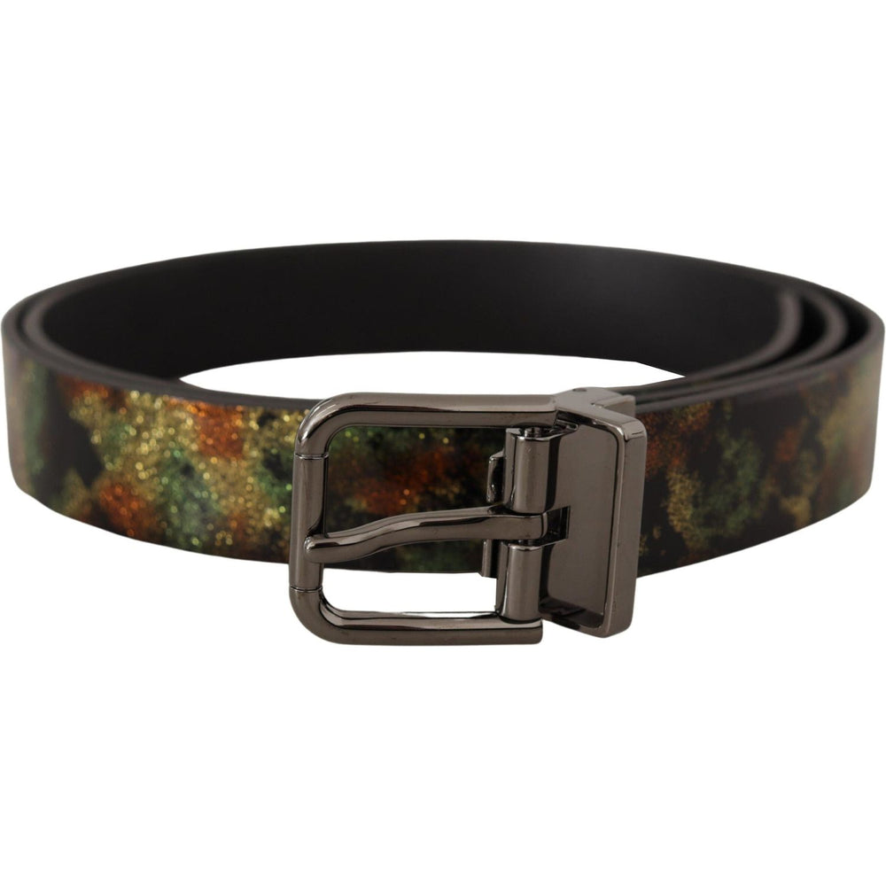 Dolce & Gabbana Black Sparkling Leather Black Metal Buckle Belt BEL8466 -90