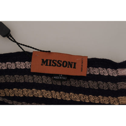 Missoni Multicolor Stripes Wool Knit Fringe Shawl Scarf