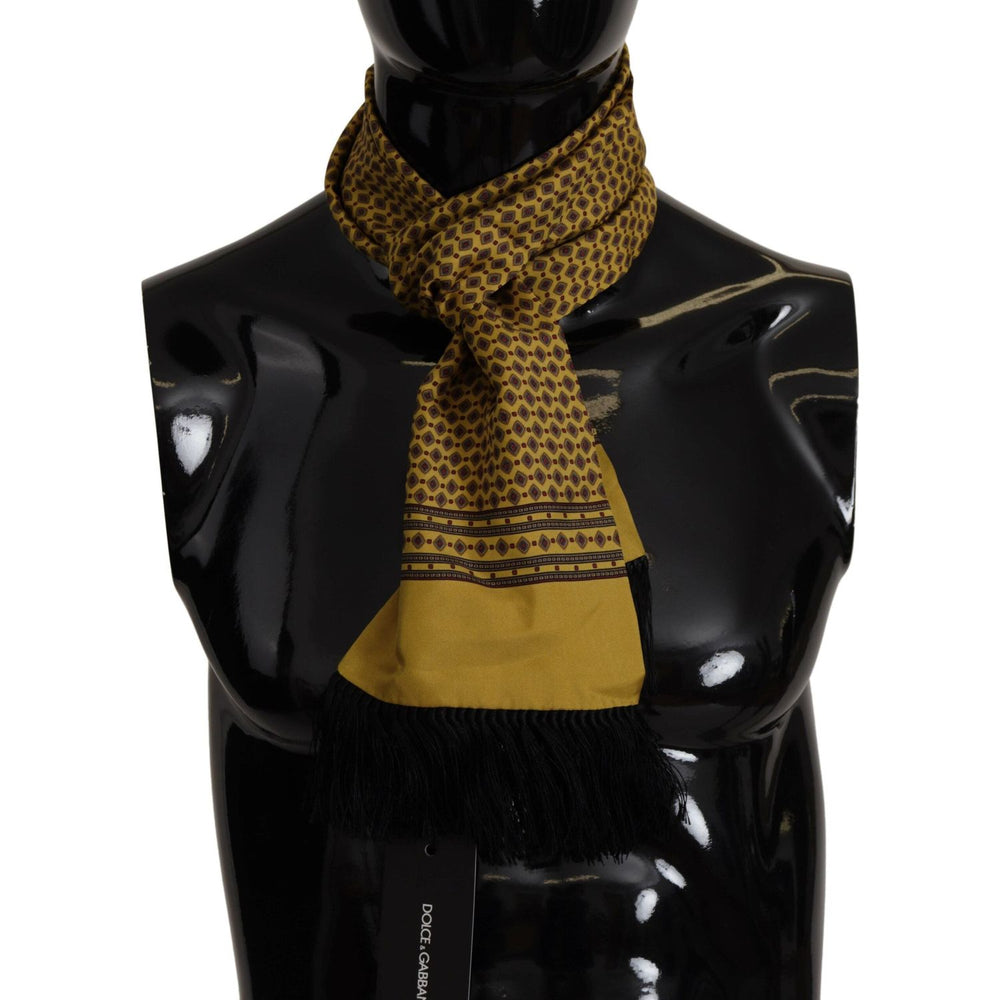 Dolce & Gabbana Yellow Patterned Silk Neck Wrap Fringe Scarf MS6524