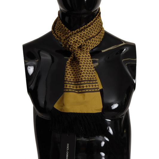 Dolce & Gabbana Yellow Patterned Silk Neck Wrap Fringe Scarf MS6524