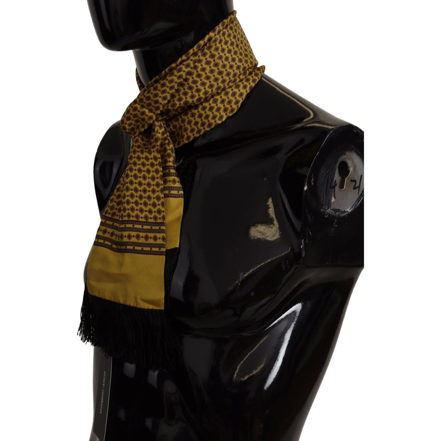 Dolce & Gabbana Yellow Patterned Silk Neck Wrap Fringe Scarf MS6524