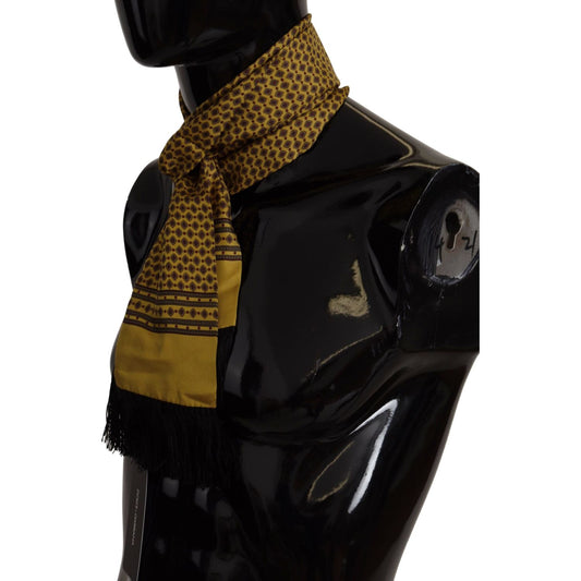 Dolce & Gabbana Yellow Patterned Silk Neck Wrap Fringe Scarf MS6524