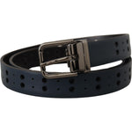 Dolce & Gabbana Blue Perforated Skinny Leather Metal Buckle Belt BEL8479- 90