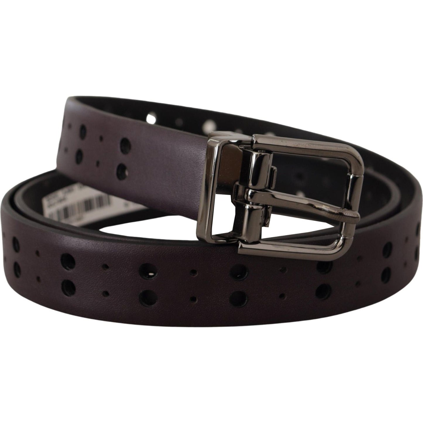 Dolce & Gabbana Burgundy Leather Perforated Metal Buckle Belt BEL8482- 90