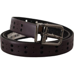 Dolce & Gabbana Burgundy Leather Perforated Metal Buckle Belt BEL8482- 90