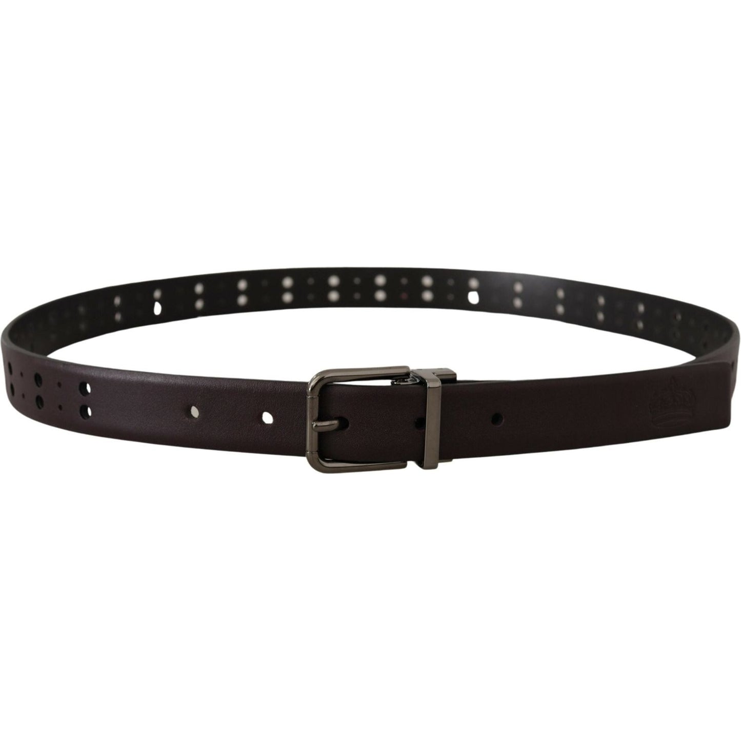 Dolce & Gabbana Burgundy Leather Perforated Metal Buckle Belt BEL8482- 90