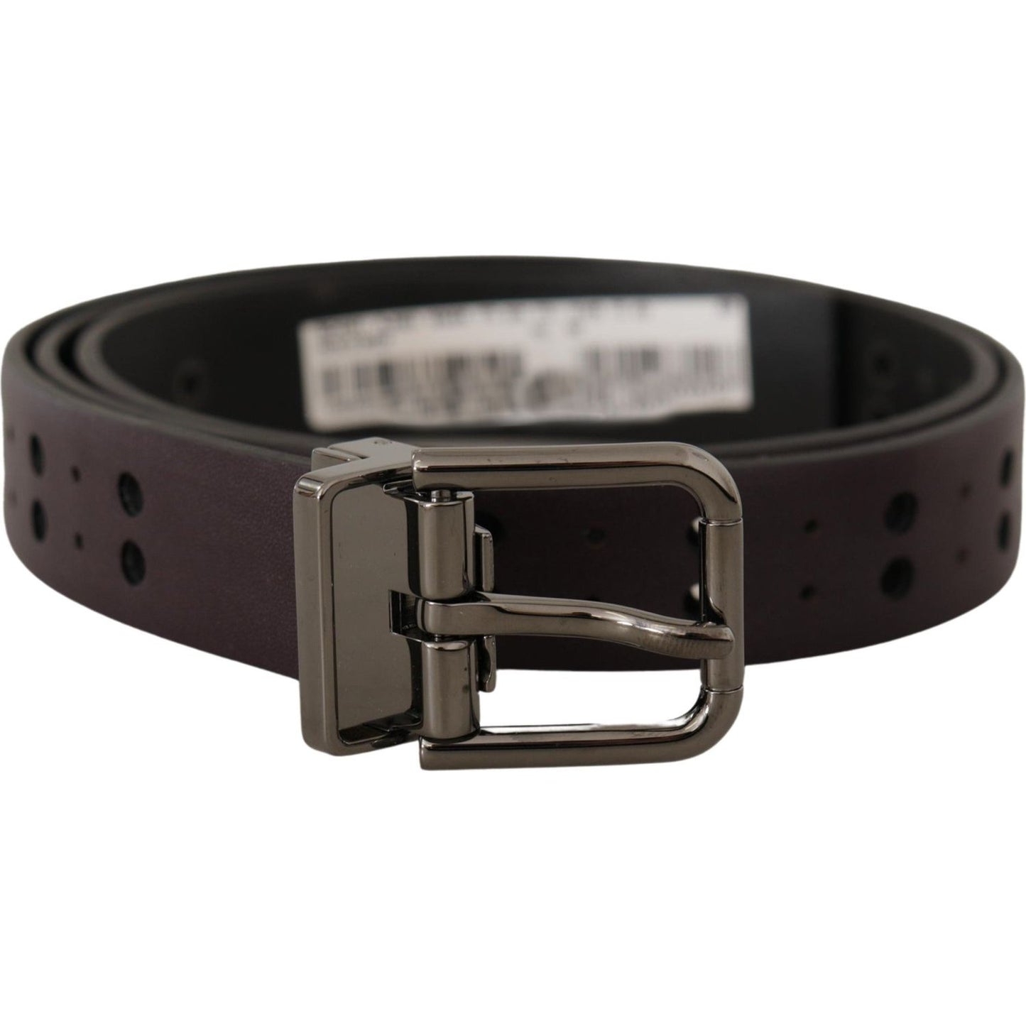 Dolce & Gabbana Burgundy Leather Perforated Metal Buckle Belt BEL8482- 90