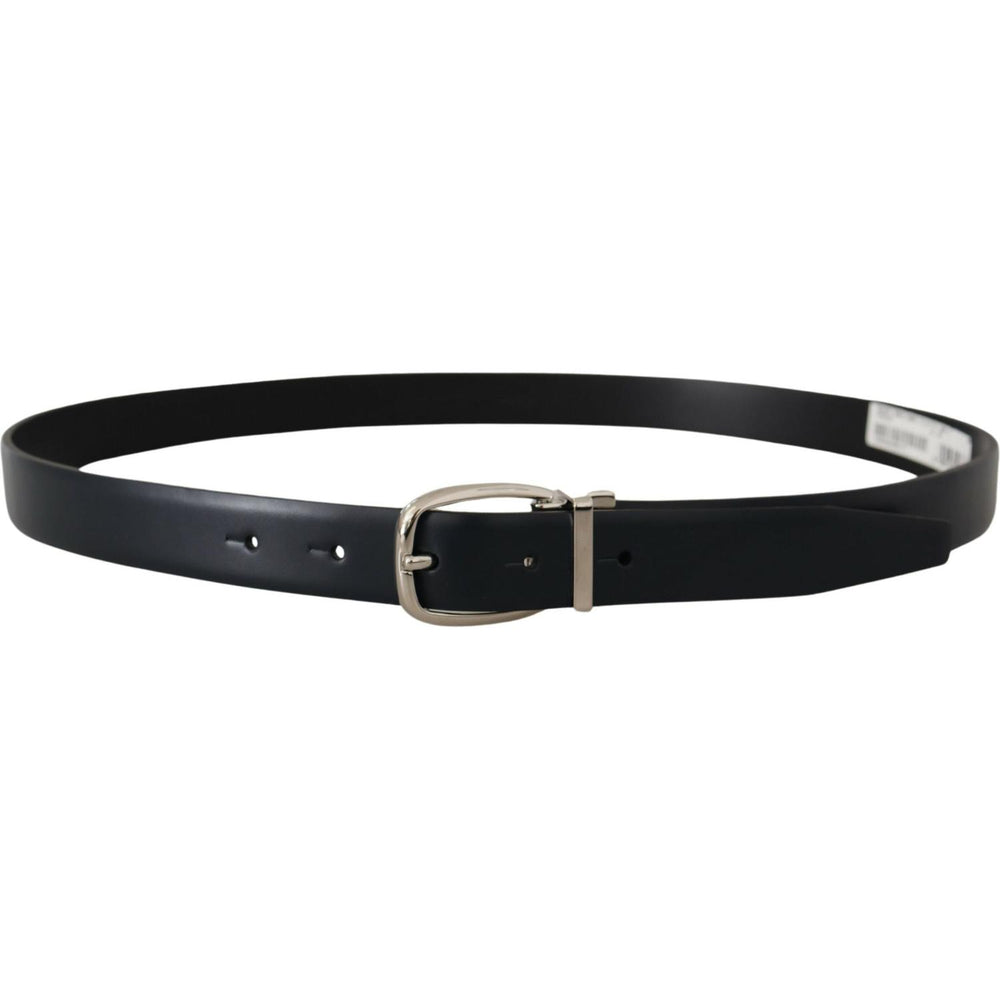 Dolce & Gabbana Black Leather Formal Silver Metal Buckle Belt BEL8490