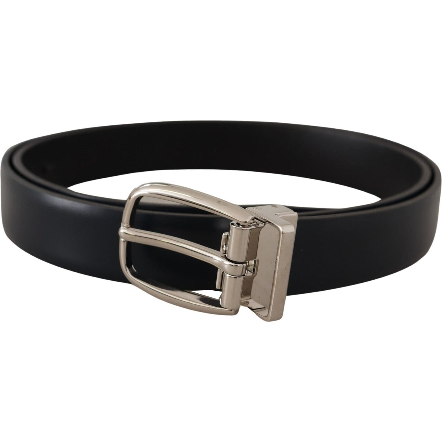 Dolce & Gabbana Black Leather Formal Silver Metal Buckle Belt BEL8490
