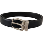 Dolce & Gabbana Black Leather Formal Silver Metal Buckle Belt BEL8490