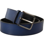 Dolce & Gabbana Blue Calf Leather Silver Metal Buckle Classic Belt BEL8495- 85