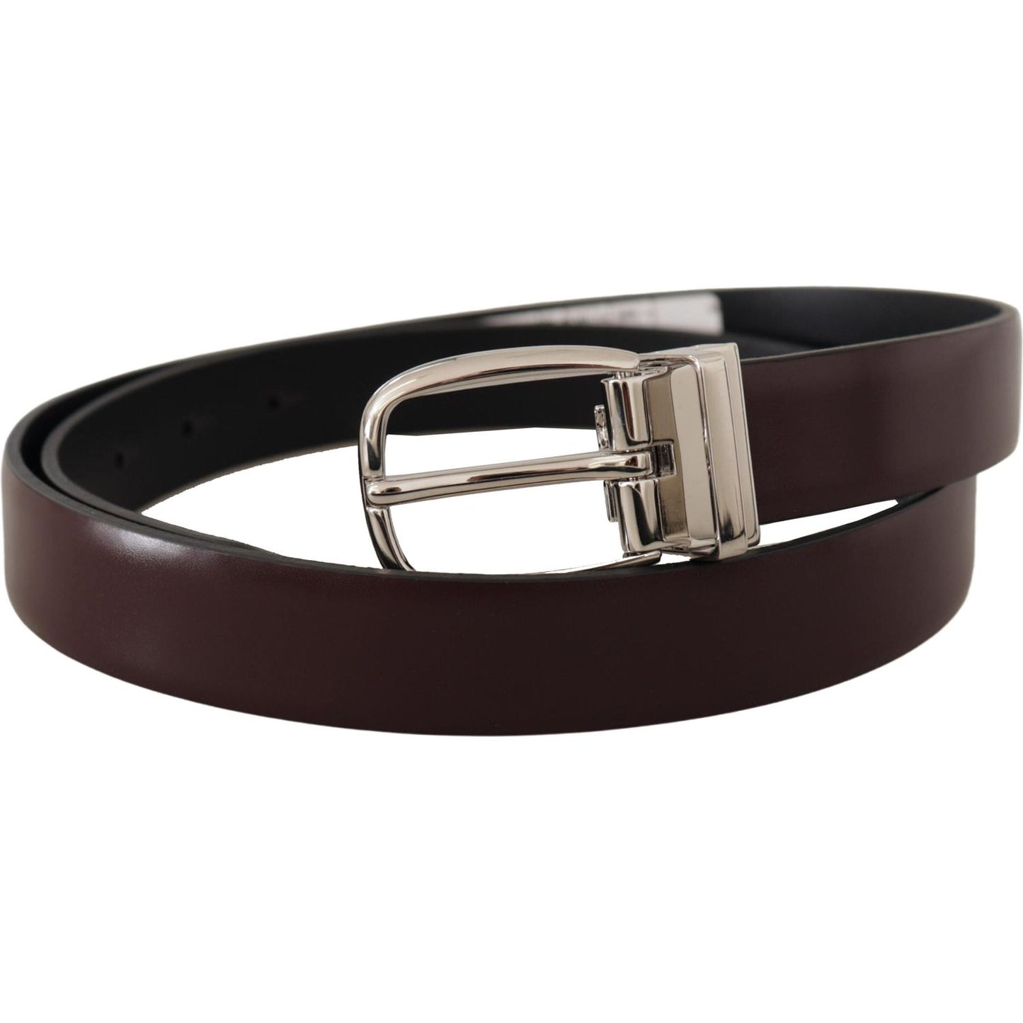 Dolce & Gabbana Solid Brown Leather Silver Metal Belt BEL8508- 90