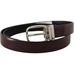 Dolce & Gabbana Solid Brown Leather Silver Metal Belt BEL8508- 90