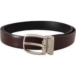 Dolce & Gabbana Solid Brown Leather Silver Metal Belt BEL8508- 90