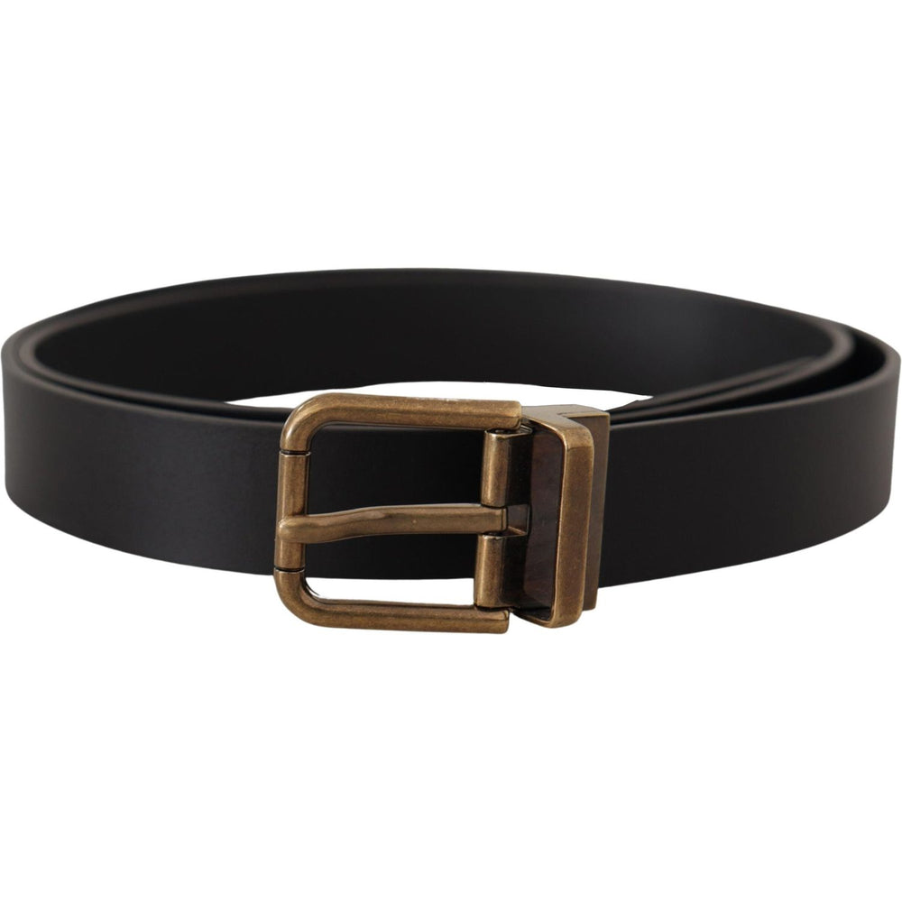 Dolce & Gabbana Black Leather Brass Metal Box Buckle Belt BEL8515 - 90