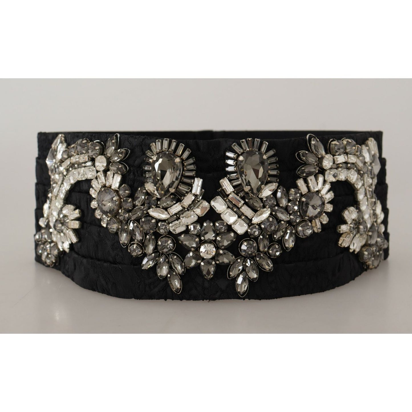 Dolce & Gabbana Black Silk Brass Crystal Embellished Waist Belt BEL8394 - 42