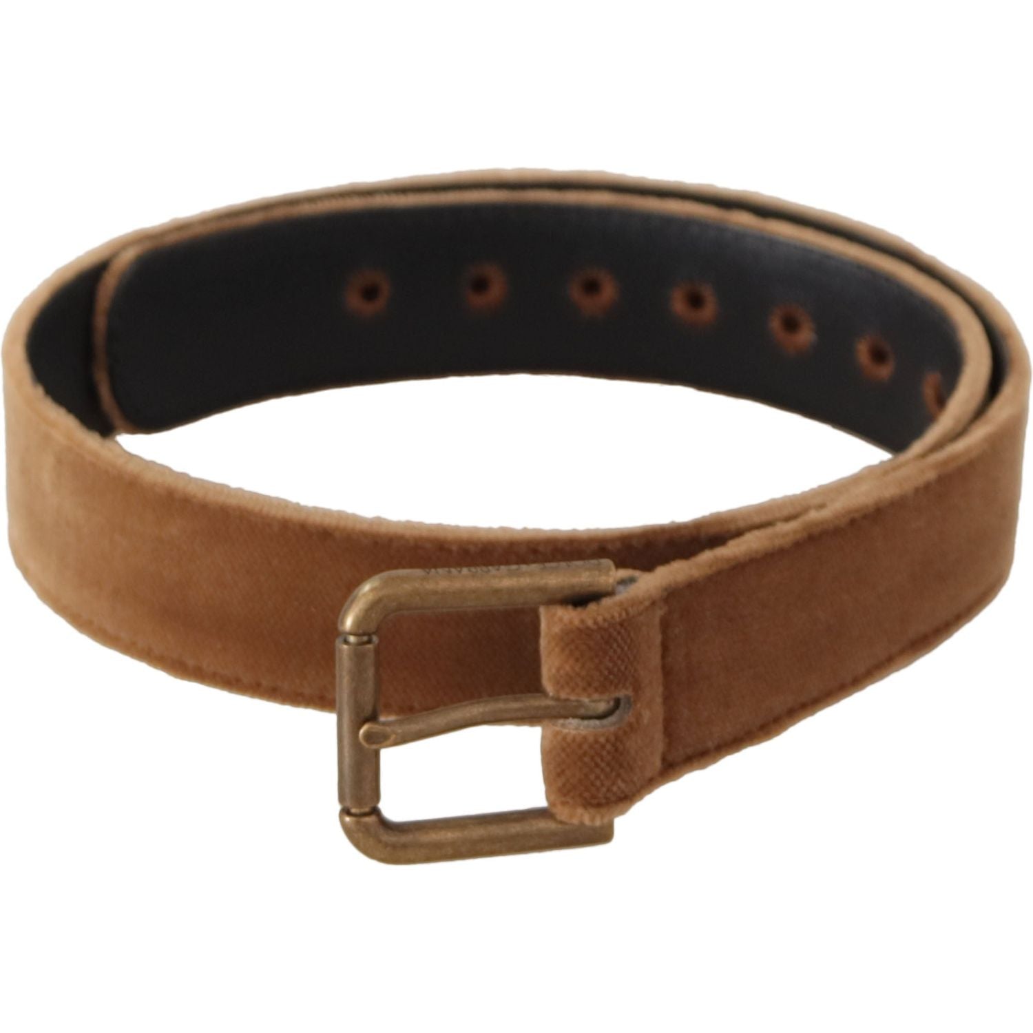 Dolce & Gabbana Brown Velvet Bronze Vintage Logo Metal Buckle Belt