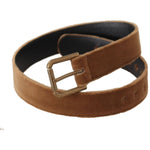 Dolce & Gabbana Brown Velvet Bronze Vintage Logo Metal Buckle Belt BEL8665 - 65