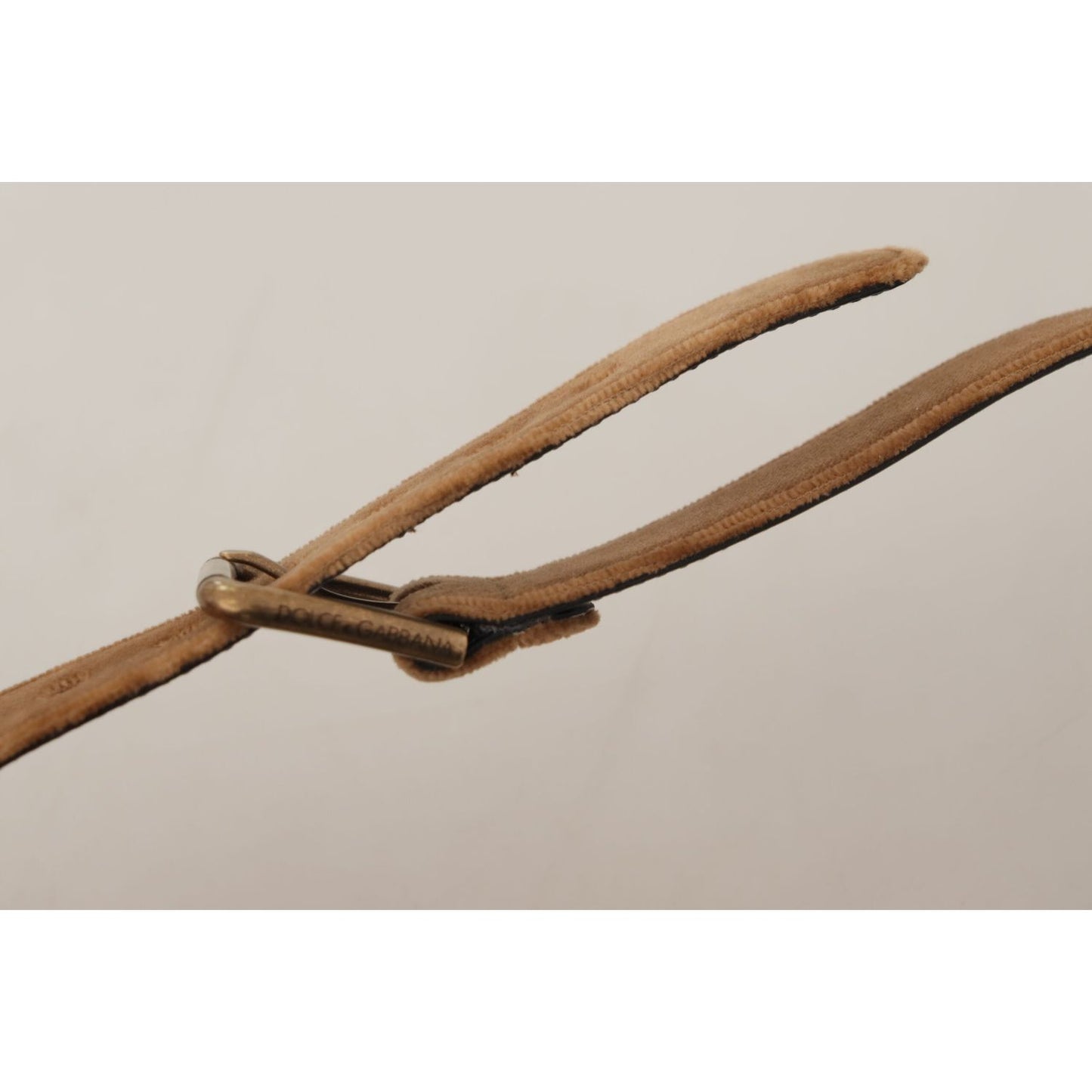 Dolce & Gabbana Brown Velvet Bronze Vintage Logo Metal Buckle Belt BEL8665 - 65