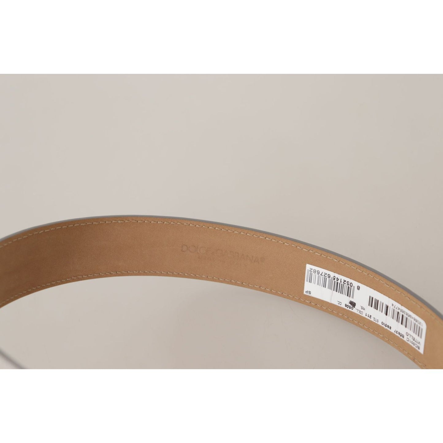 Dolce & Gabbana Silver Leather Gold Tone Logo Metal Buckle Belt BEL8669 - 65