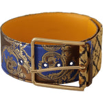 Dolce & Gabbana Blue Floral Patchwork Leather Wide Waist Buckle Belt WMB110 - 70