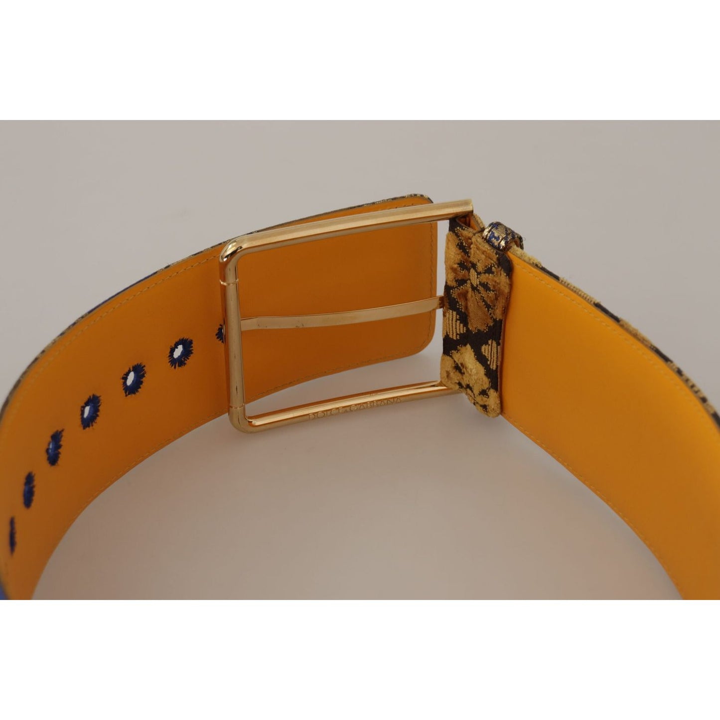 Dolce & Gabbana Blue Floral Patchwork Leather Wide Waist Buckle Belt WMB110 - 70