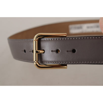 Dolce & Gabbana Gray Calfskin Leather Gold Metal Logo Buckle Belt
