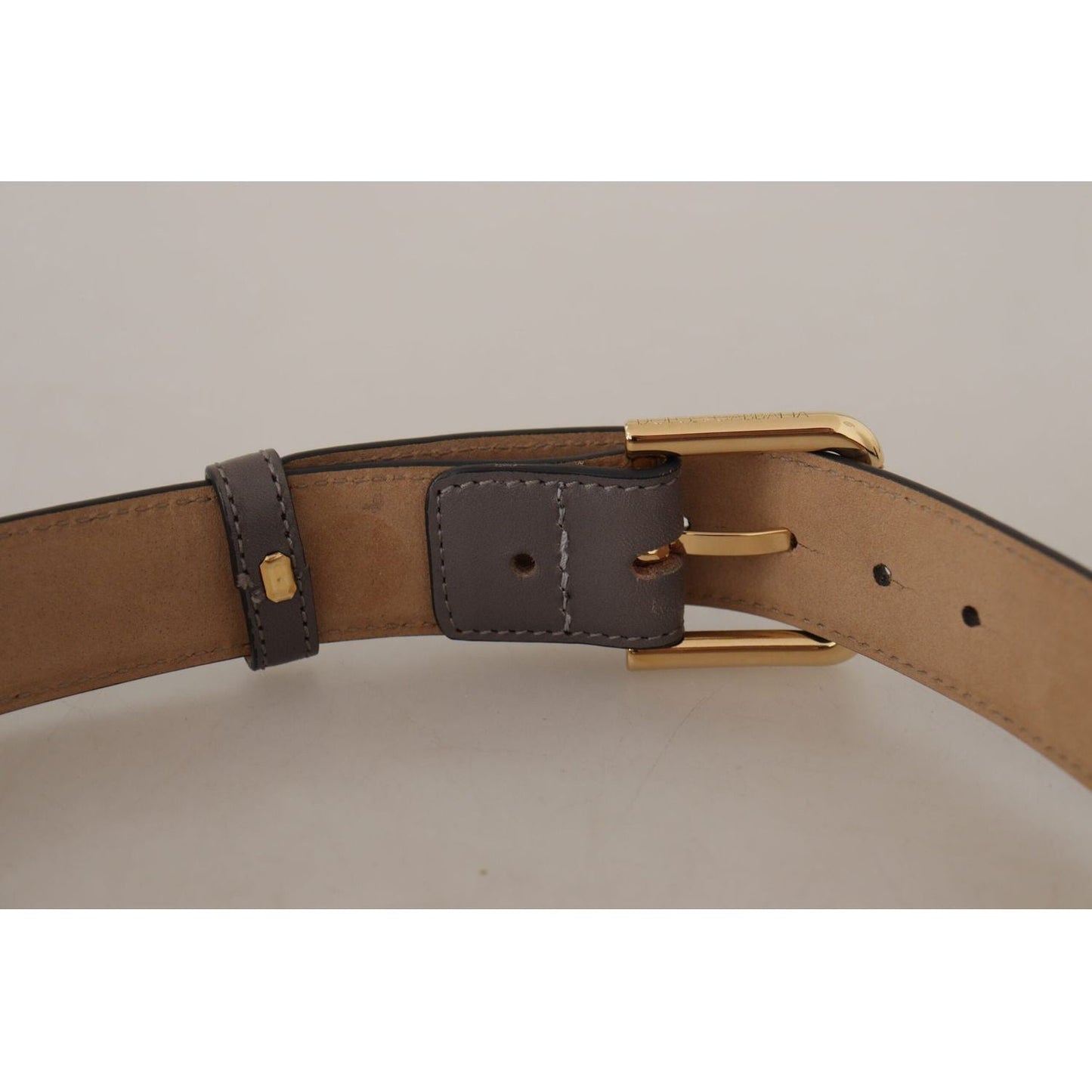 Dolce & Gabbana Gray Calfskin Leather Gold Metal Logo Buckle Belt WMB144 - 70