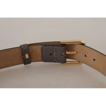 Dolce & Gabbana Gray Calfskin Leather Gold Metal Logo Buckle Belt WMB144 - 70