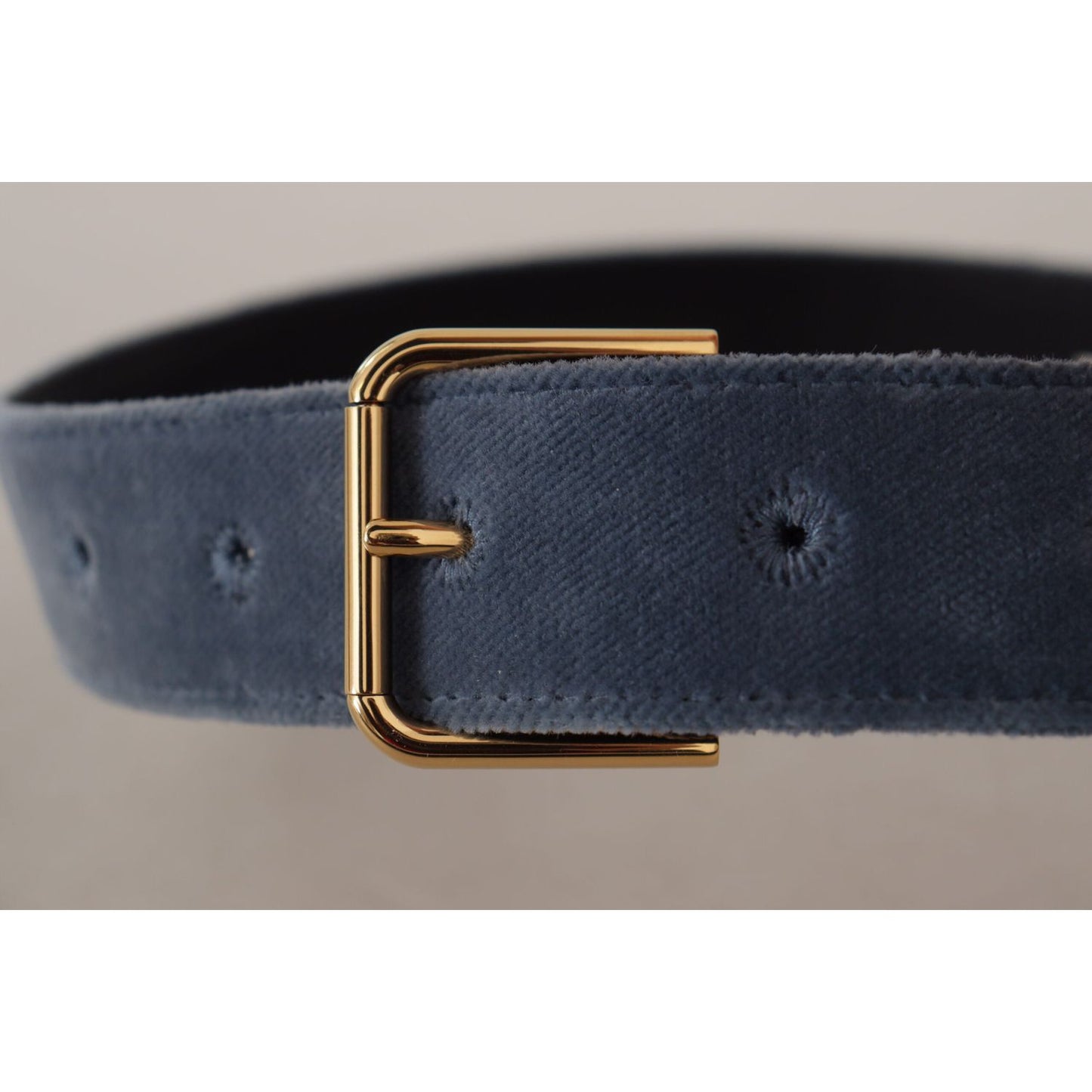 Dolce & Gabbana Navy Blue Velvet Gold Metal Logo Waist Buckle Belt WMB150 - 60