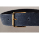 Dolce & Gabbana Navy Blue Velvet Gold Metal Logo Waist Buckle Belt WMB150 - 60