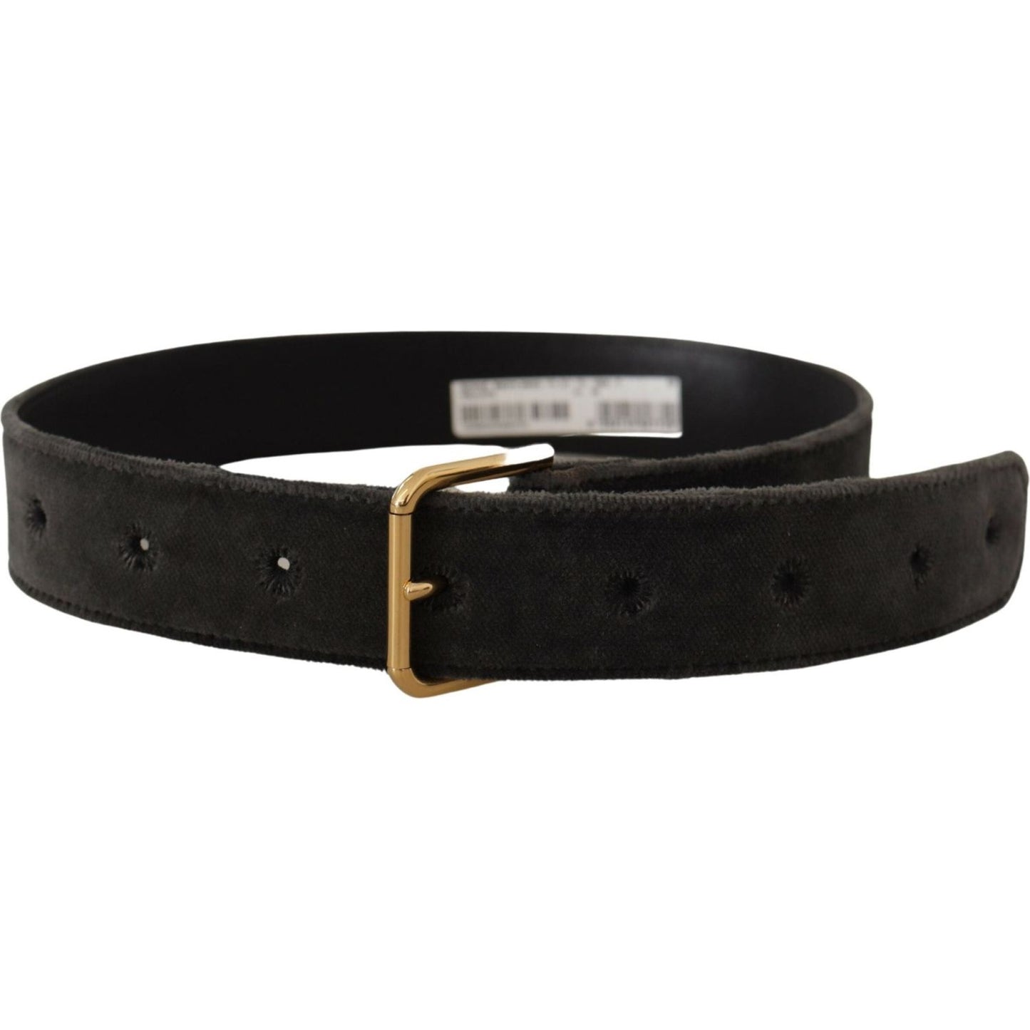 Dolce & Gabbana Brown Velvet Gold Tone Logo Metal Waist Buckle Belt WMB155 - 60