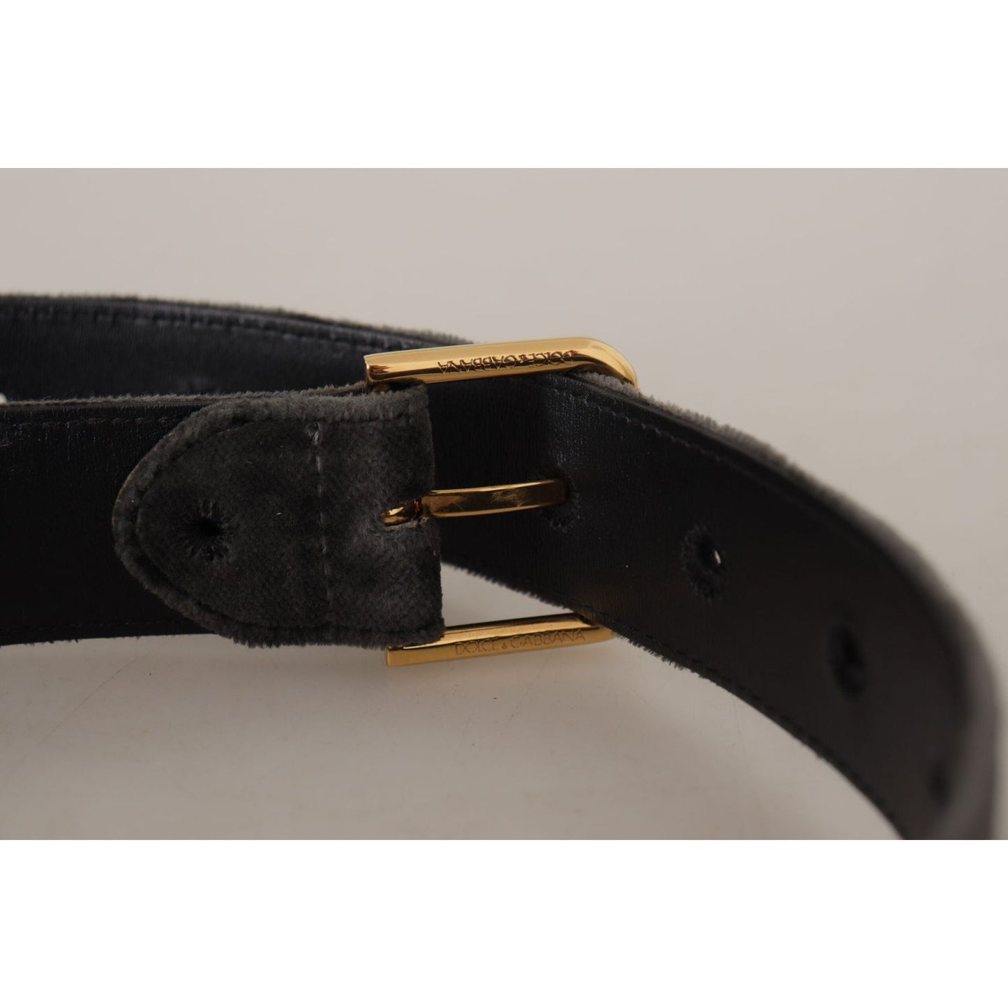 Dolce & Gabbana Brown Velvet Gold Tone Logo Metal Waist Buckle Belt WMB155 - 60