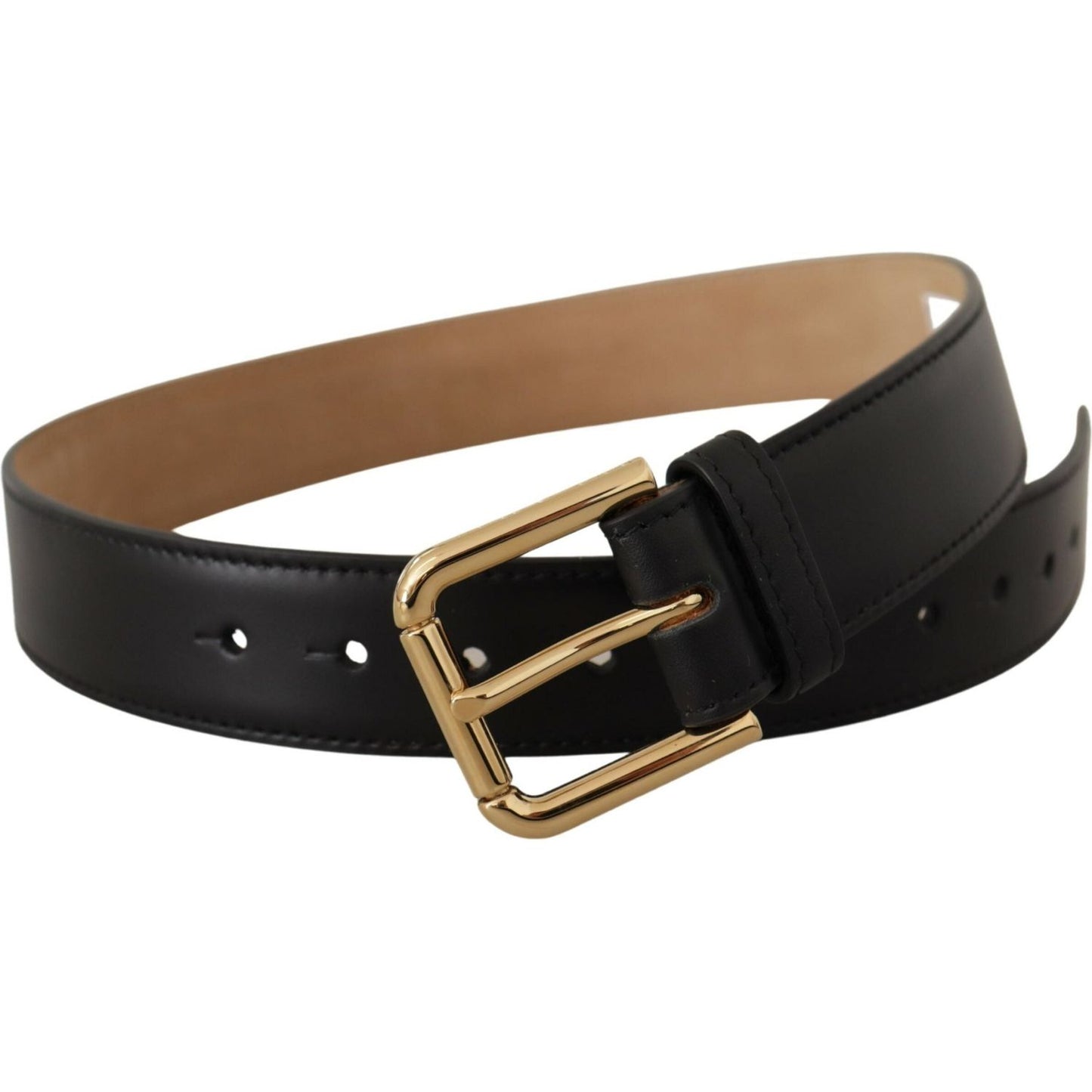 Dolce & Gabbana Black Solid Leather Classic Gold Waist Buckle Belt WMB161 - 60