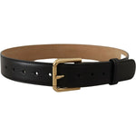 Dolce & Gabbana Black Solid Leather Classic Gold Waist Buckle Belt WMB161 - 60